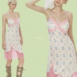 Women's Pink and Cream Lace Trim Nightgown